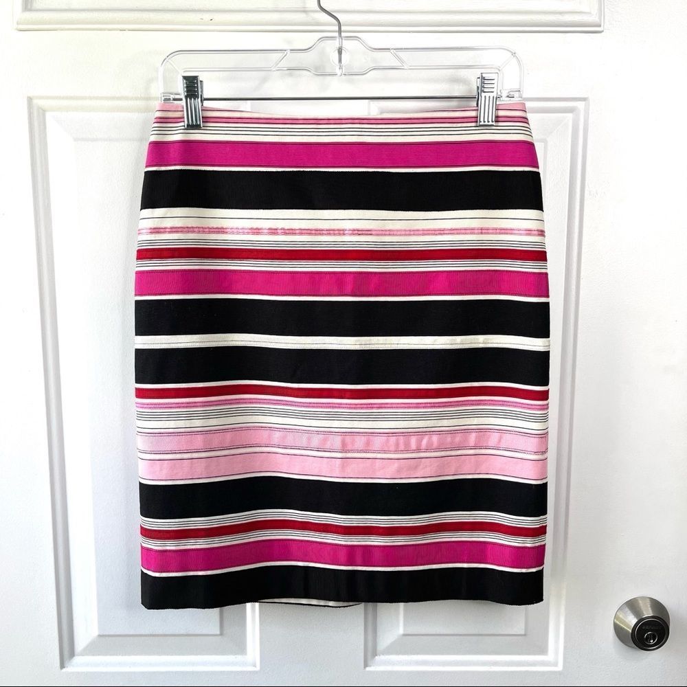 Talbots Textured Grosgrain Pink & Black Ribbon Pencil Skirt Size 4 Petite